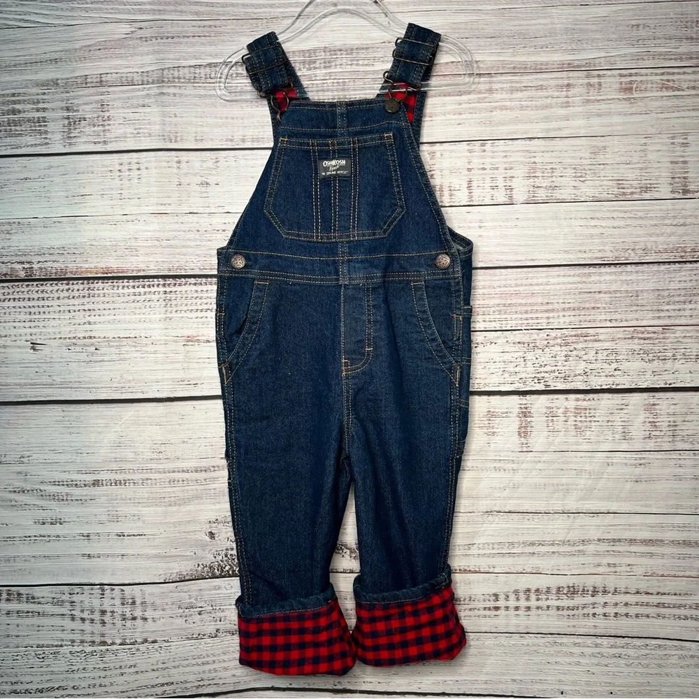 Oshkosh B'gosh Toddler 4T Buffalo Plaid Overalls‎ Denim Cotton Blend